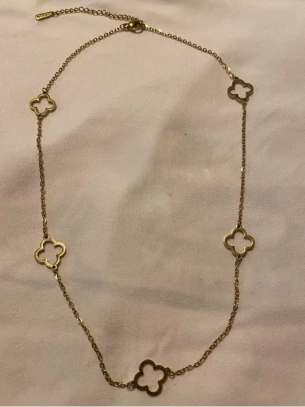 Gold Clover Station Necklace Stainless Steel Minimalist Layering Dainty Jewelry
